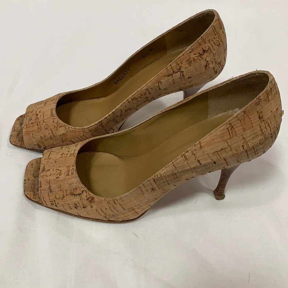 Stuart Weitzman cork open toe heel sandals 6.5